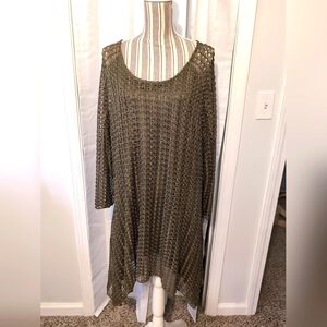 Indigo‎ Soul Women's 2XL Olive Green Gold Specks Crocheted Boho Tunic Dress NWT